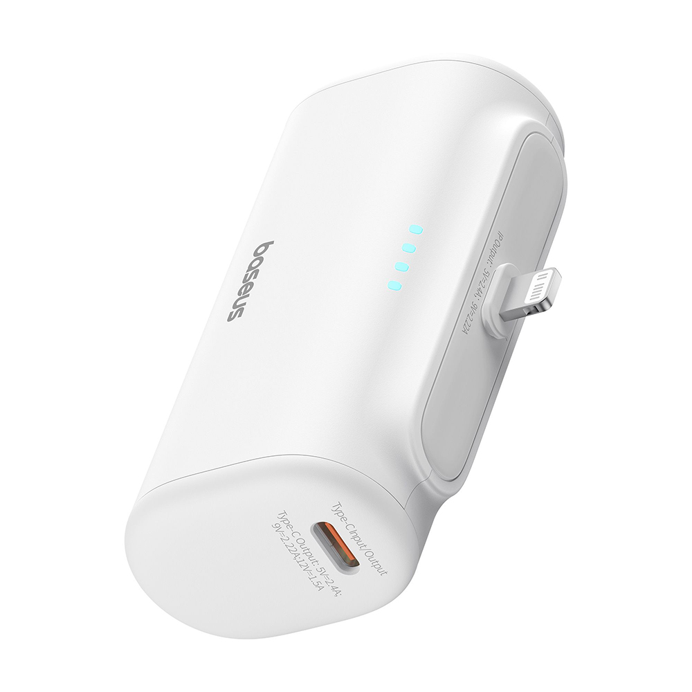 Power Bank for Phone, Lightning, 20W, 5000mAh, Type-C Cable - Baseus (P10068307413-00) - White