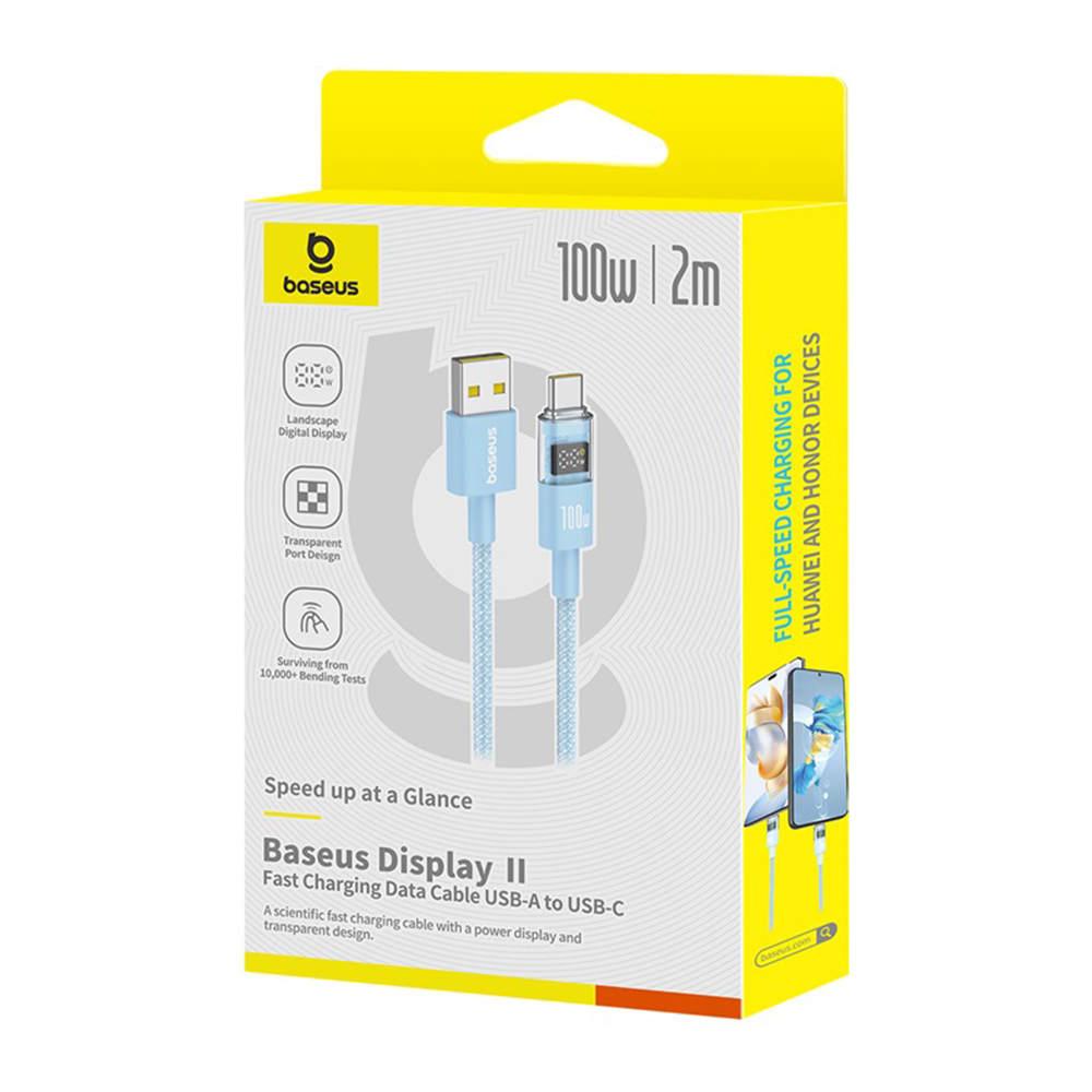 Data Cable with Digital Display, USB to Type-C, 100W, 2m - Baseus Display 2 (P10382701311-01) - Galaxy Blue
