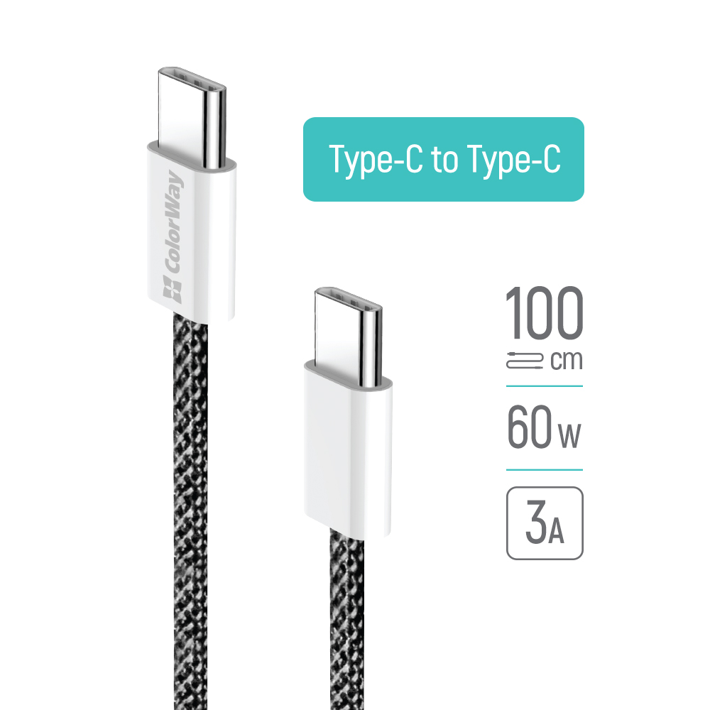 Type-C Cable, 60W, 1m - ColorWay (CW-CB-CBPDCC061-BK) - Black