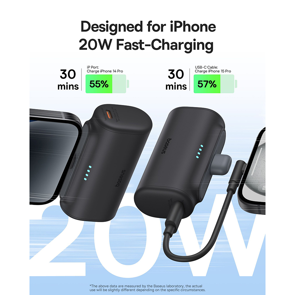 Power Bank for Phone, Lightning, 20W, 5000mAh, Type-C Cable - Baseus (P10068307413-00)