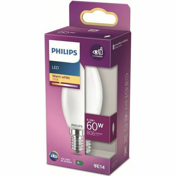 Candle LED Light Bulb Philips Equivalent  60 W E14 E (2700k)