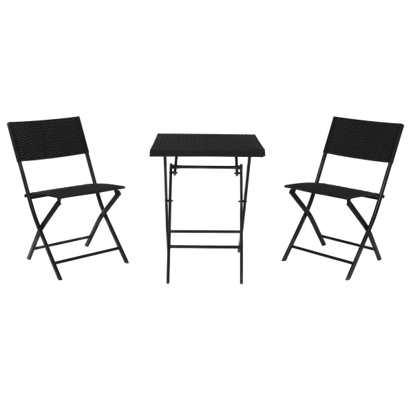 Table set with 2 chairs Home ESPRIT Black Steel synthetic rattan