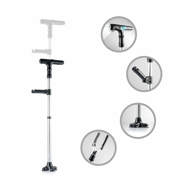 Extendable Walking Stick with LED, Alarm and Grabber Handle