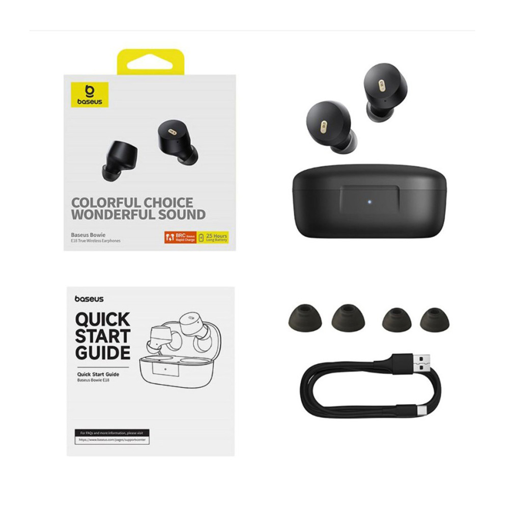 Fara Fir True Wireless Headphones, IPX4 - Baseus Bowie E18 (A00023800123-00) - Black