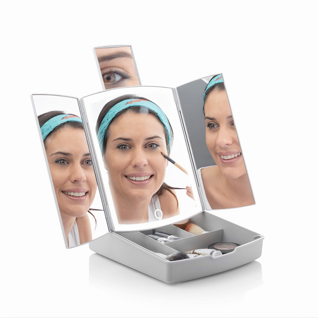 3-In-1 Folding LED Mirror with Make-up Organiser Panomir