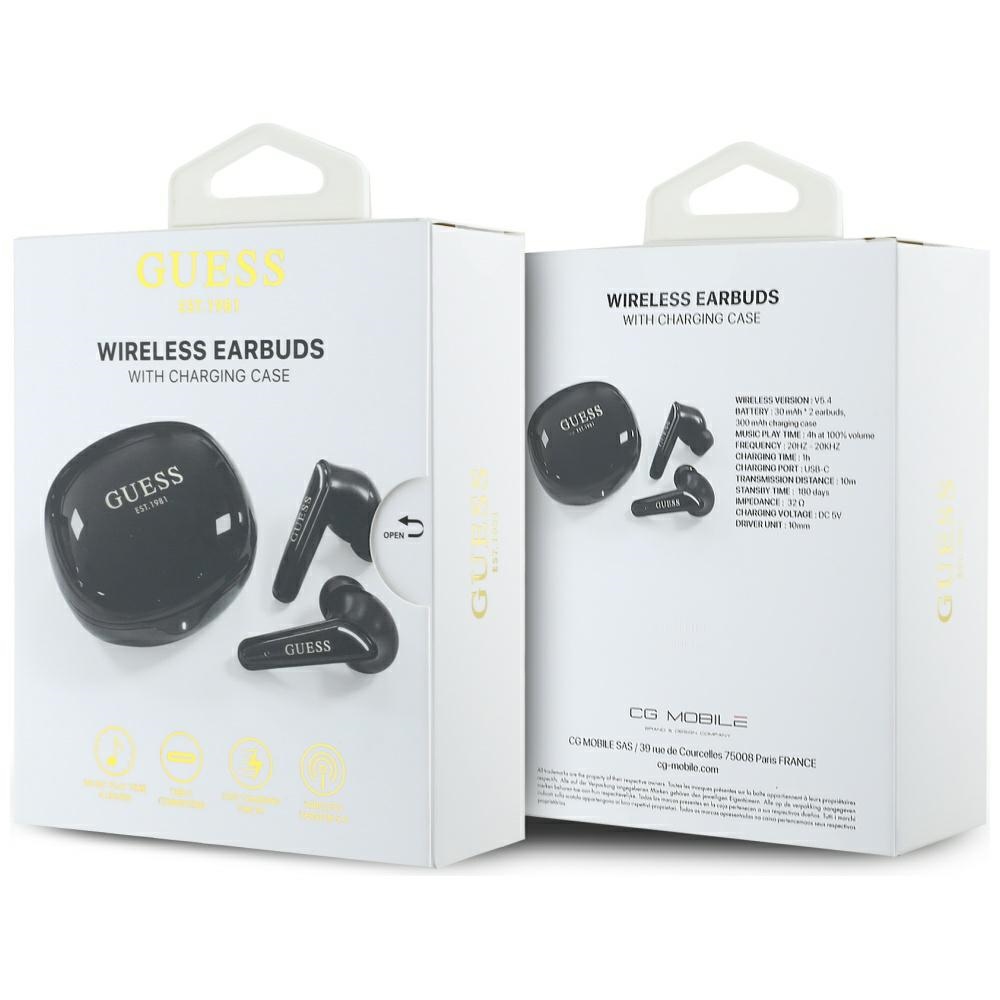 True Wireless Stereo Headphones, Bluetooth 5.4 - Guess Flat Classic Logo Electroplated (GUTWST7FCEEK) - Black