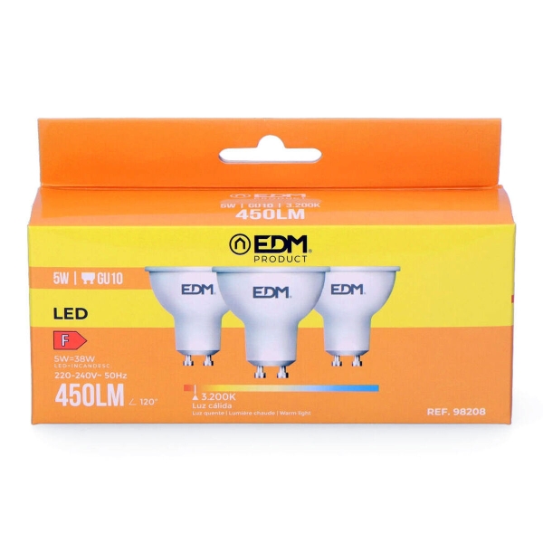 Pack of 3 LED bulbs EDM F 5 W GU10 450 lm Ø 5 x 5,5 cm (3200 K)