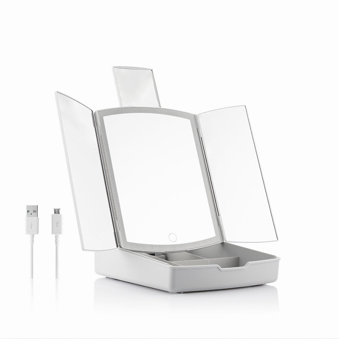 3-In-1 Folding LED Mirror with Make-up Organiser Panomir