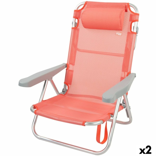 Folding Chair with Headrest Aktive Flamingo Coral (2 Units)