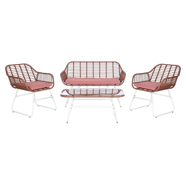 Table Set with 3 Armchairs DKD Home Decor  Metal synthetic rattan