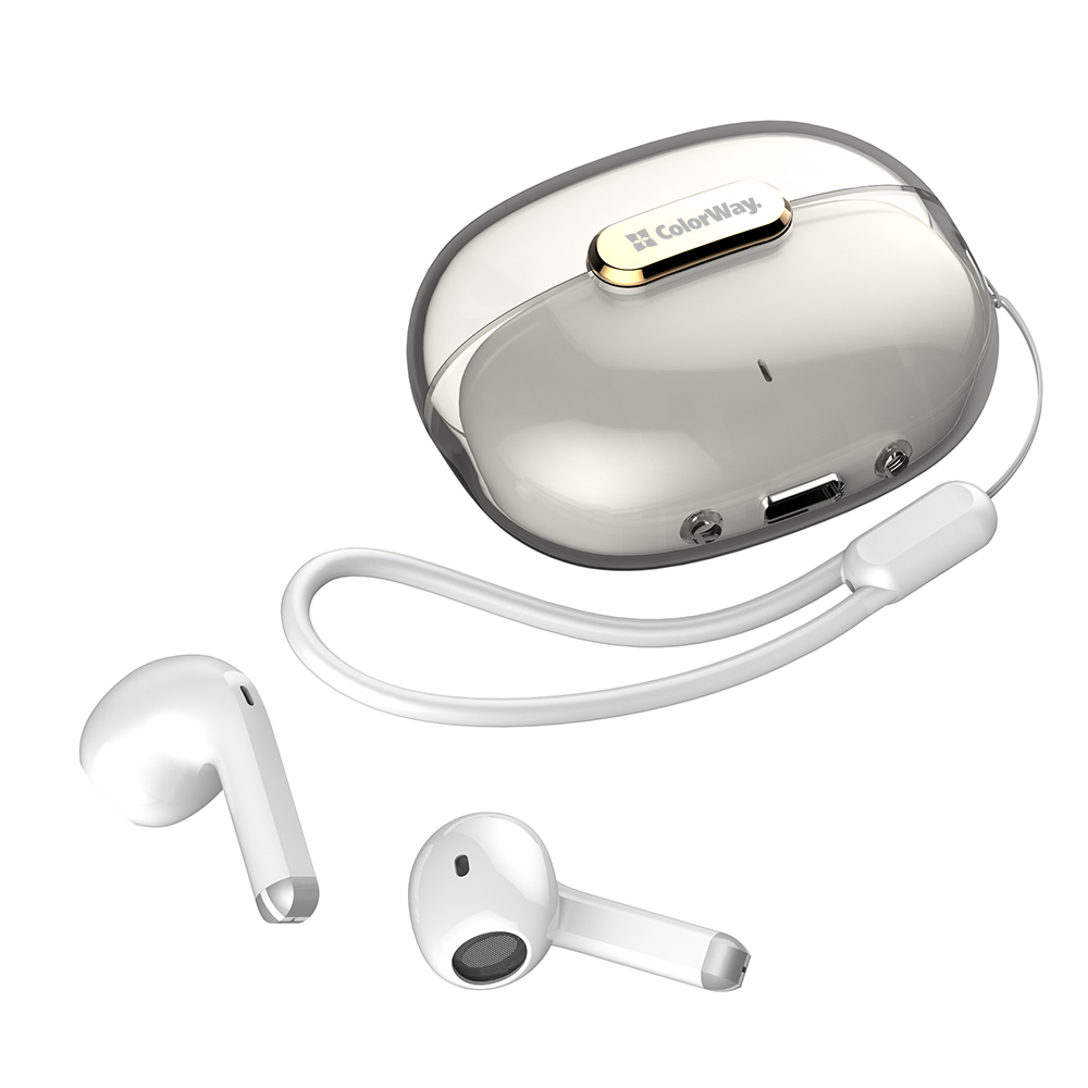 Half-In-Ear Headphones, Bluetooth 5.3, Microphone, Touch Control - ColorWay Slim TWS-2 (CW-TWS2WT) - White