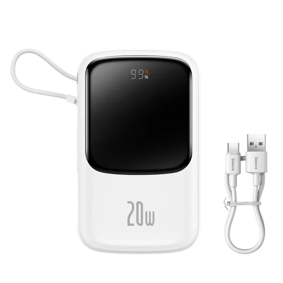 Power Bank BASEUS QPow - 10 000mAh LCD Quick Charge PD 20W with cable to Lightning 8-pin white PPQD020002