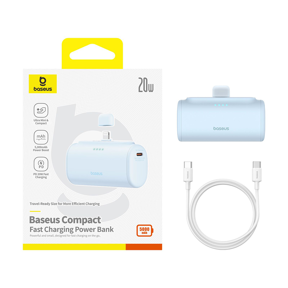 Power Bank for Phone, Lightning, 20W, 5000mAh, Type-C Cable - Baseus (P10068307413-00)