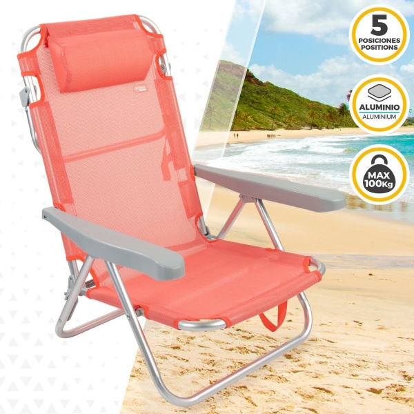 Folding Chair with Headrest Aktive Flamingo Coral (2 Units)