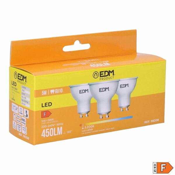 Pack of 3 LED bulbs EDM F 5 W GU10 450 lm Ø 5 x 5,5 cm (3200 K)