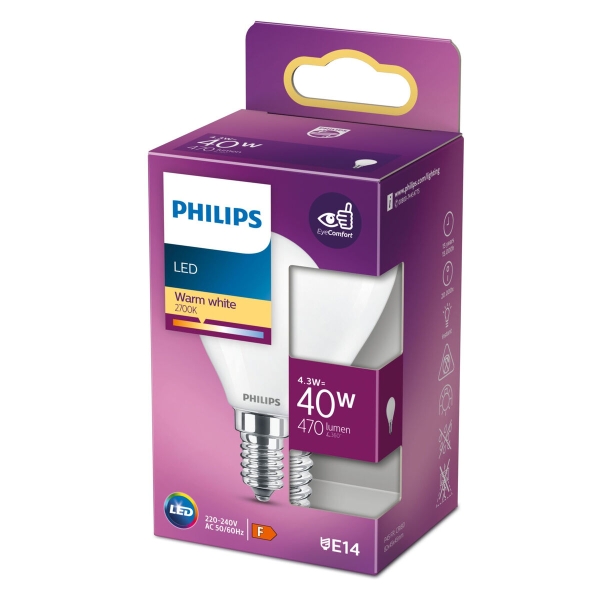 LED lamp Philips F 40 W 4,3 W E14 470 lm 4,5 x 8,2 cm (2700 K)