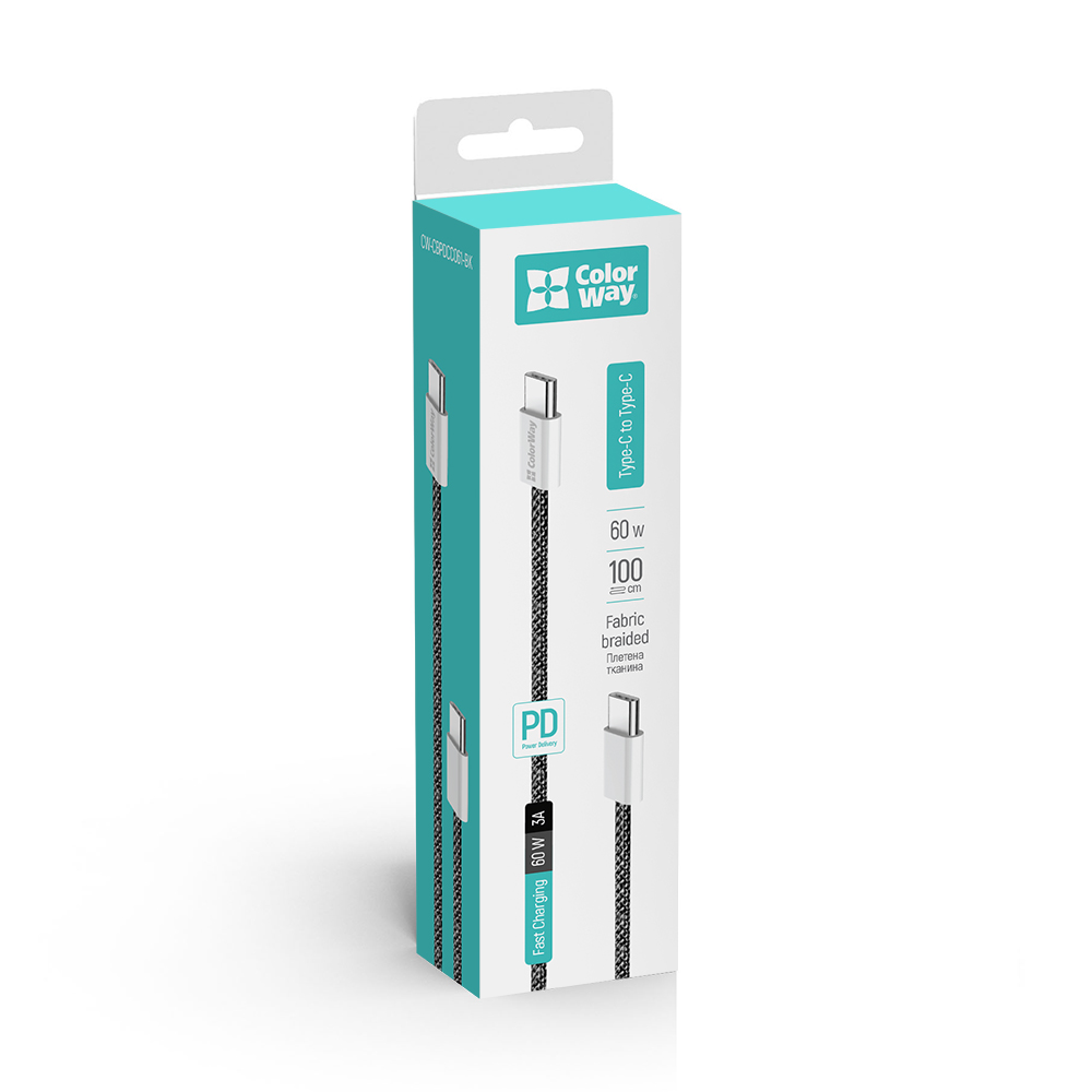 Type-C Cable, 60W, 1m - ColorWay (CW-CB-CBPDCC061-BK) - Black