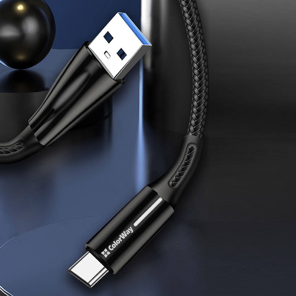USB to Type-C cable, Quick Charge 3.0, LED, 2.4A, 1m - ColorWay (CW-C-CBUC035-BK) - Black