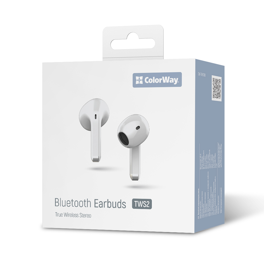 Half-In-Ear Headphones, Bluetooth 5.3, Microphone, Touch Control - ColorWay Slim TWS-2 (CW-TWS2WT) - White