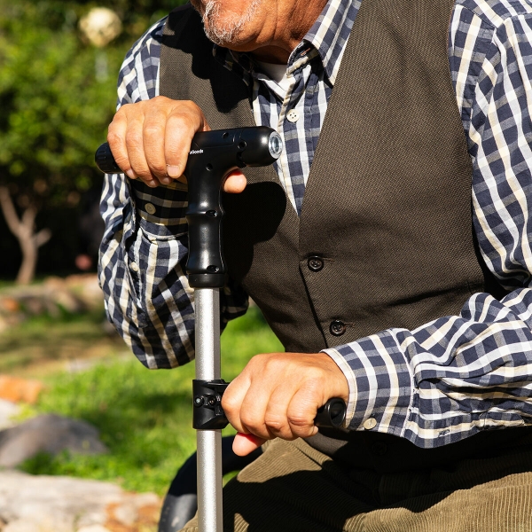 Extendable Walking Stick with LED, Alarm and Grabber Handle