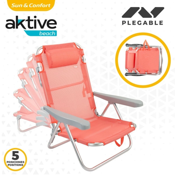 Folding Chair with Headrest Aktive Flamingo Coral (2 Units)