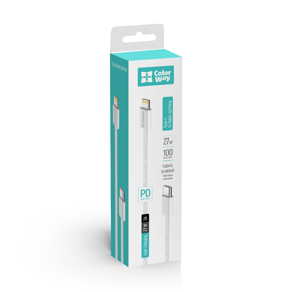 Type-C to Lightning Cable, 27W, 1m - ColorWay (CW-CB-CBPDCL061-GR) - Gray