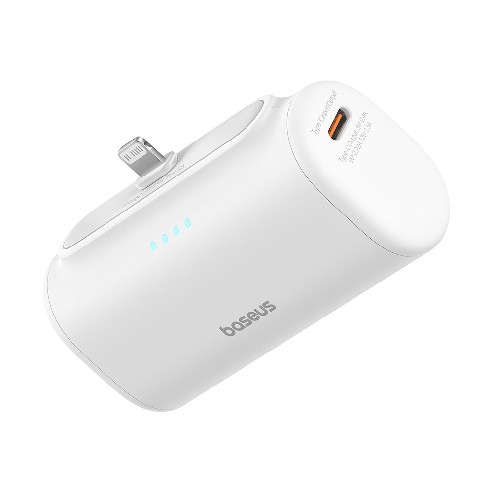 Power Bank for Phone, Lightning, 20W, 5000mAh, Type-C Cable - Baseus (P10068307413-00) - White