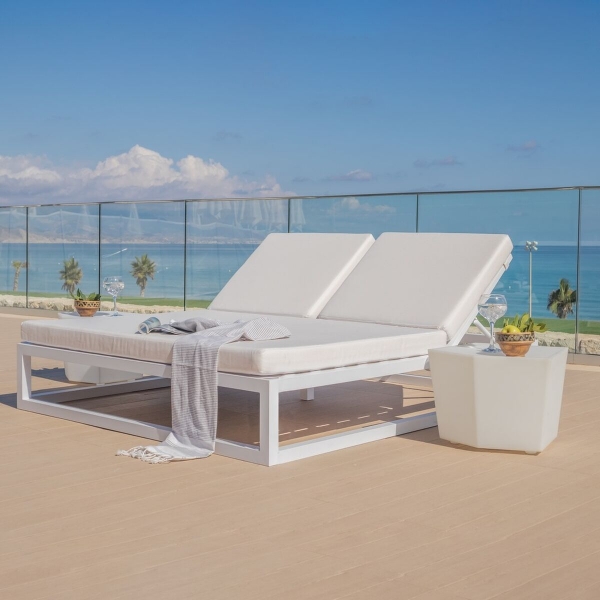 Sun-lounger Luana Double White Steel