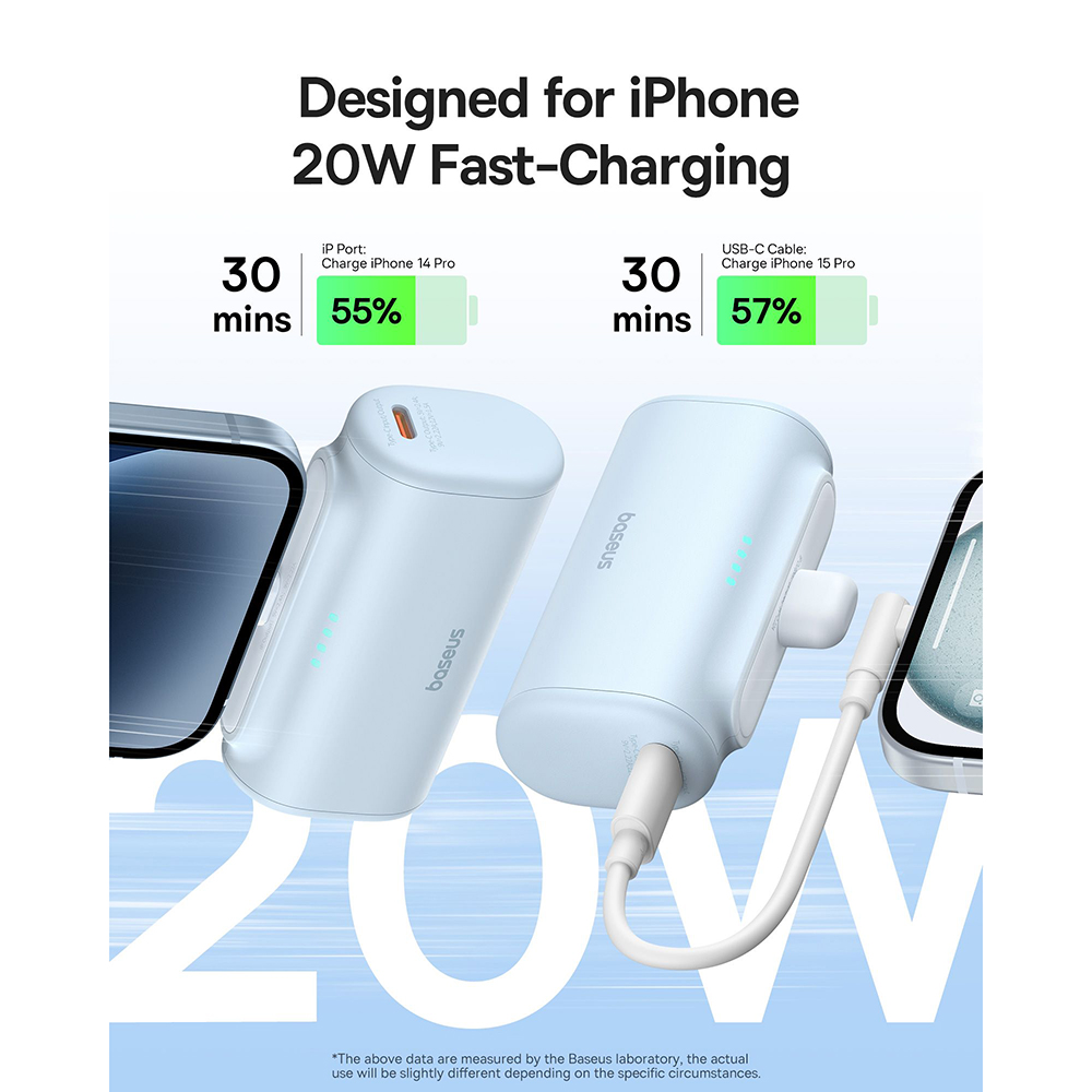 Power Bank for Phone, Lightning, 20W, 5000mAh, Type-C Cable - Baseus (P10068307413-00)