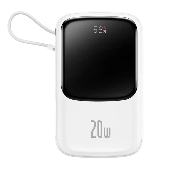 Power Bank BASEUS QPow - 10 000mAh LCD Quick Charge PD 20W with cable to Lightning 8-pin white PPQD020002
